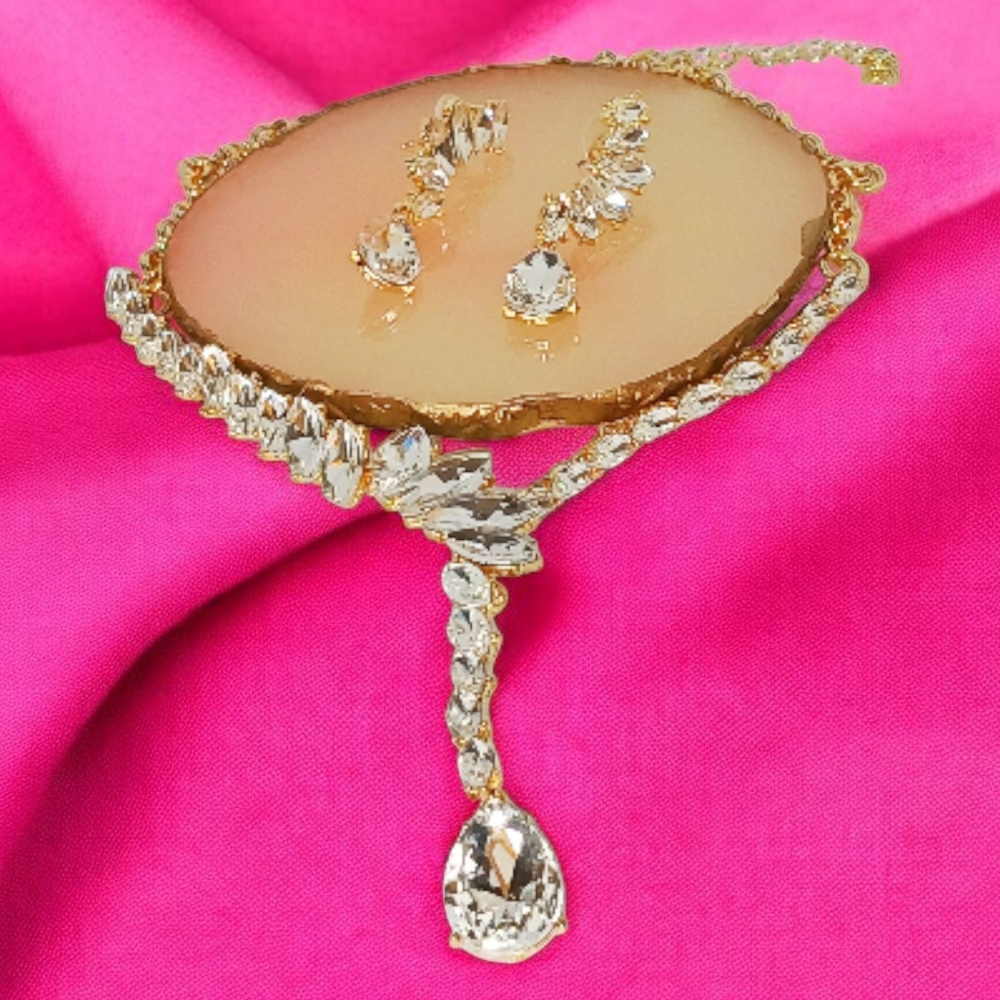 Bagley Mischka Gold Necklace Earring Set Evening Wedding Modern Socialite Glam